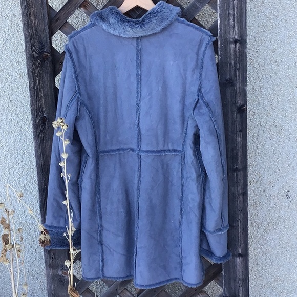 Utex Design VGUC blue suede feel button up jacket fleecy inside, side pockets - Picture 6 of 16